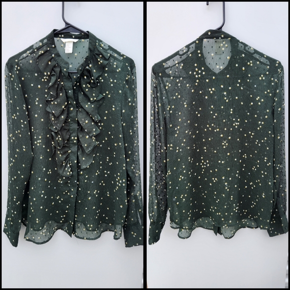 H&M Green Ruffled polka dots button-down blouse size 12 - Picture 2 of 6